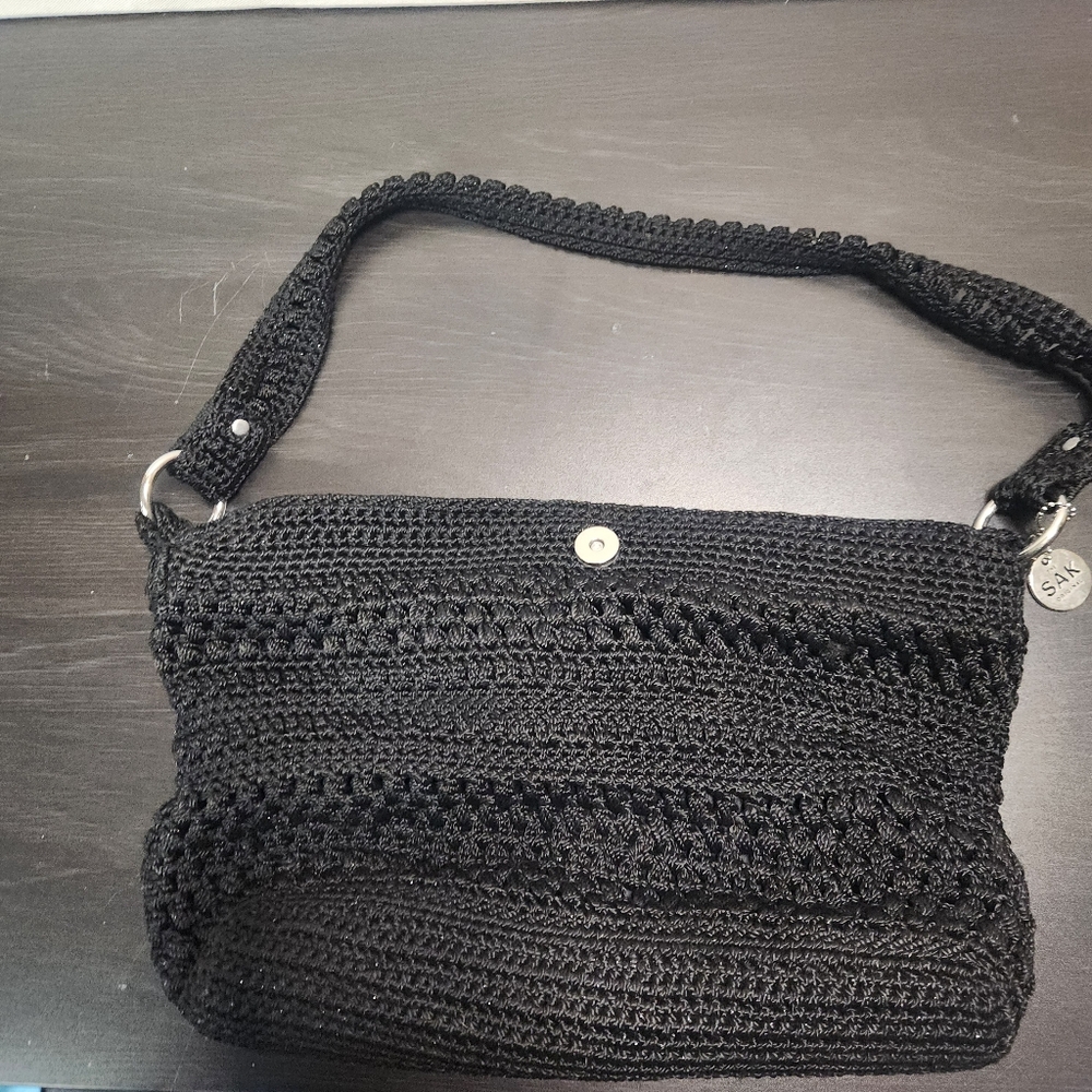 Black  Sak Crochet Shoulder Bag